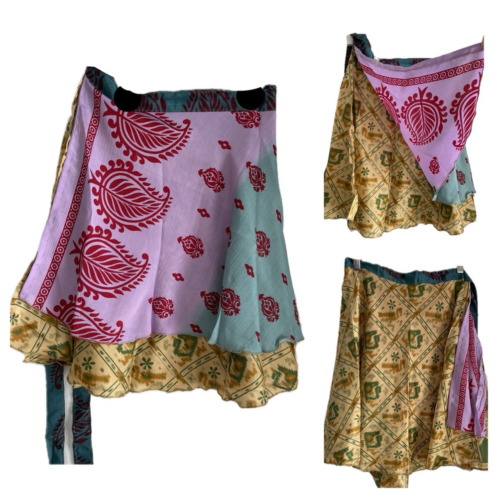 NWT-Sz.Regular-💯% Reclaimed Reversible Silk Sari Skirt- No Two are alike